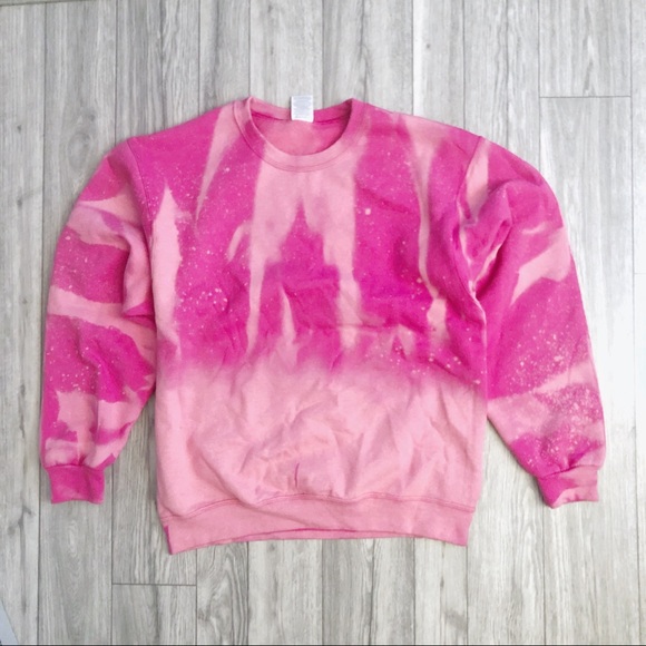 NEW Pink Bleached Sweatshirt Crewneck S-3X Womens - Picture 2 of 4